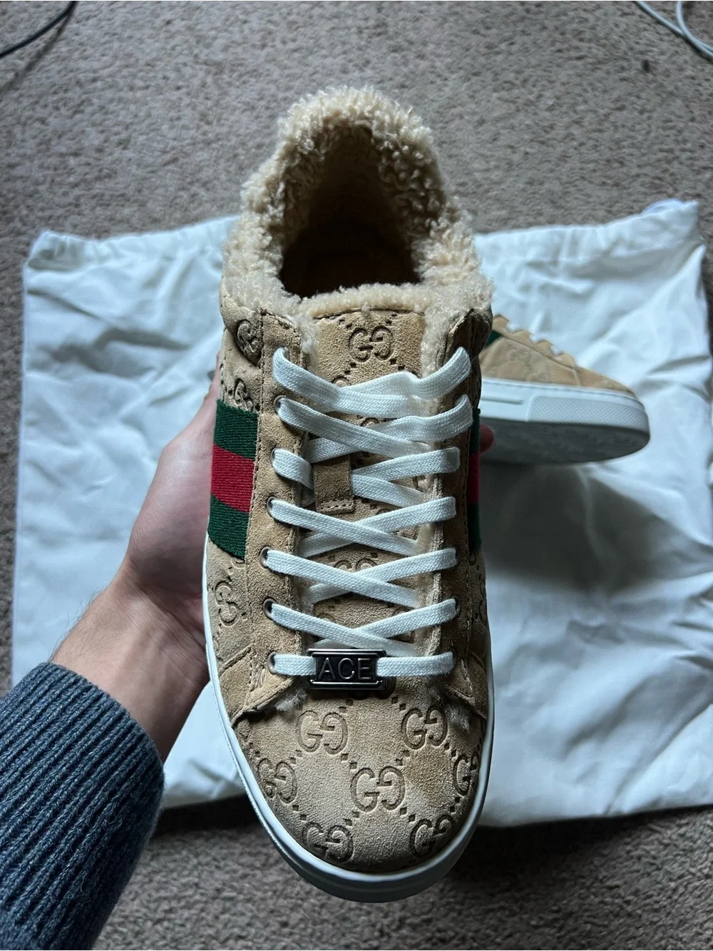 Gucci Tan GG Supreme Sneakers with Green-Red Web Stripe - Picture 5 of 16